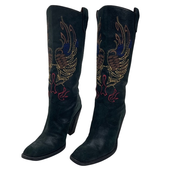 Gianni Bini Shoes - GIANNI BINI Neal Black Leather Embroidered Heeled Boots.  SZ 8.